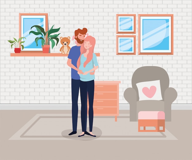 Free Vector pregnancy couple in livingroom scene