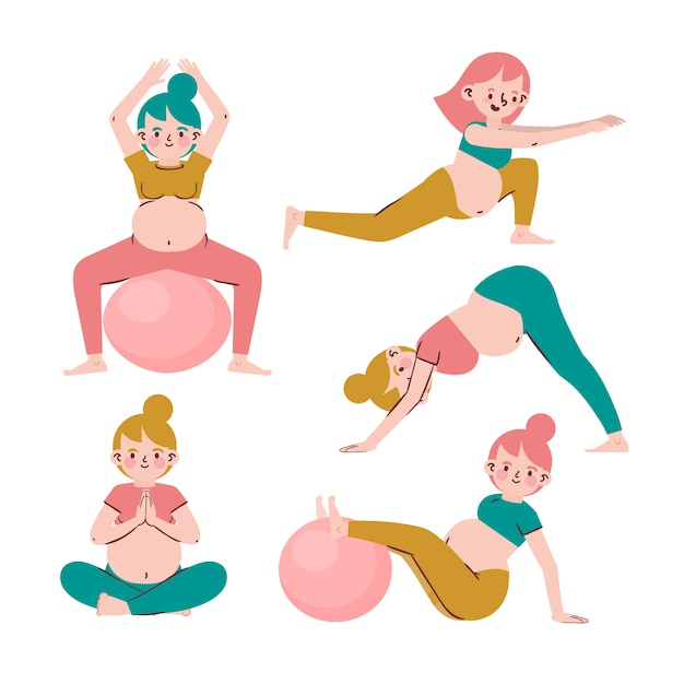 Pregnancy yoga collection flat design