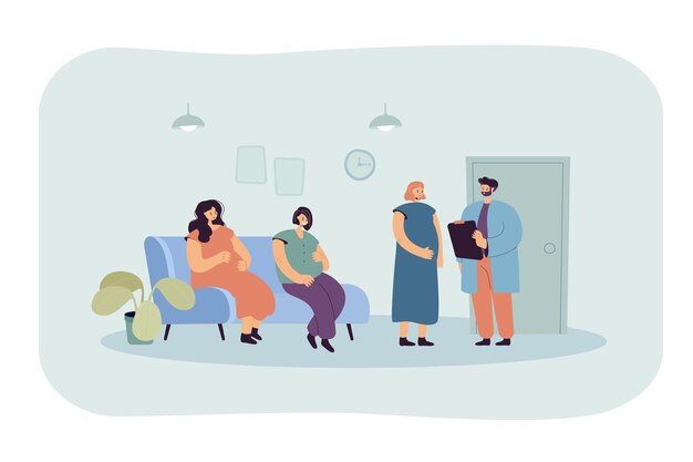 Pregnant women waiting in line at hospital or clinic