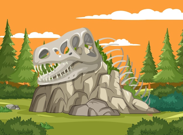 Free Vector prehistoric dinosaur fossil in wilderness