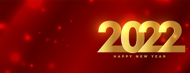 Premium 2022 happy new year golden text on red shiny background