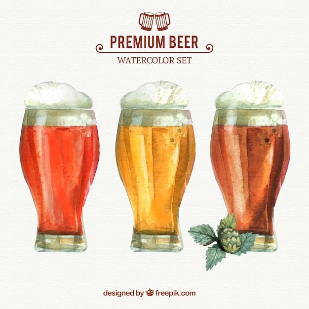 Premium beers in watercolors