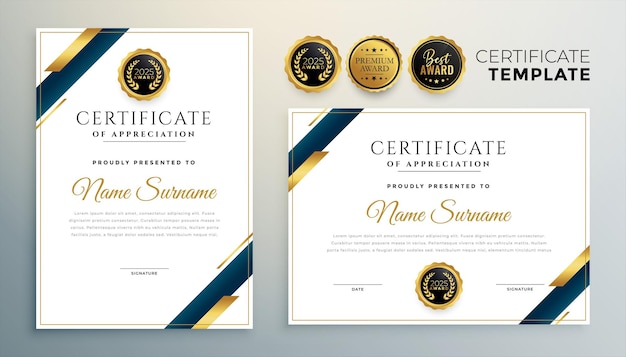 Premium certificate template with golden geometric shapes