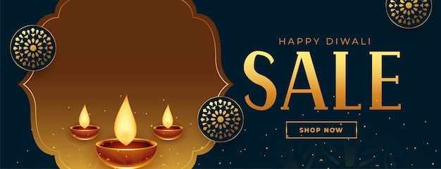 Free vector premium diwali sale banner in golden colors