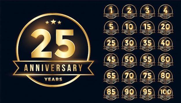 Premium golden anniversary emblem set in line style