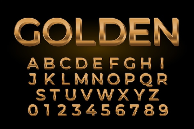 Premium golden shiny text effect set of alphabets and numbers