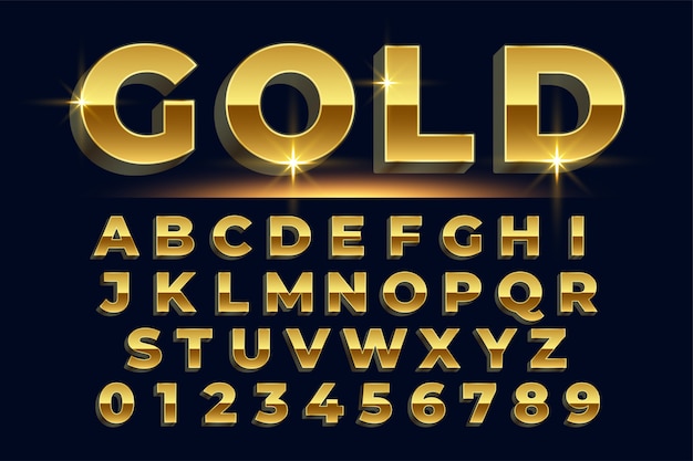 Premium golden shiny text effect set of alphabets