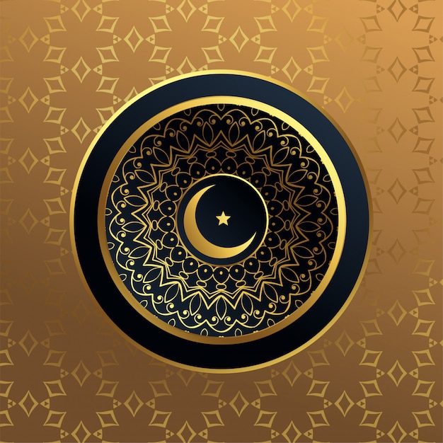 Premium islamic moon and star golden background