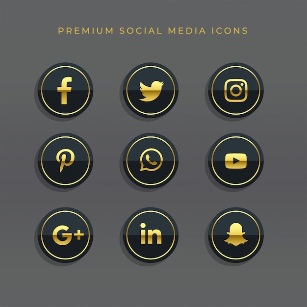 Free Vector premium set of golden social media icons and logos