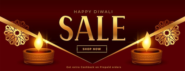 Premium style diwali promotional sale banner with glowing diya