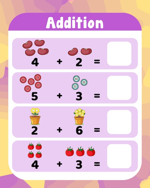 Free Vector preschool addition math worksheet template