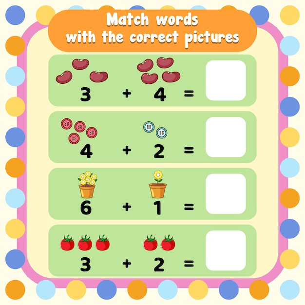 Free vector preschool addition math worksheet template