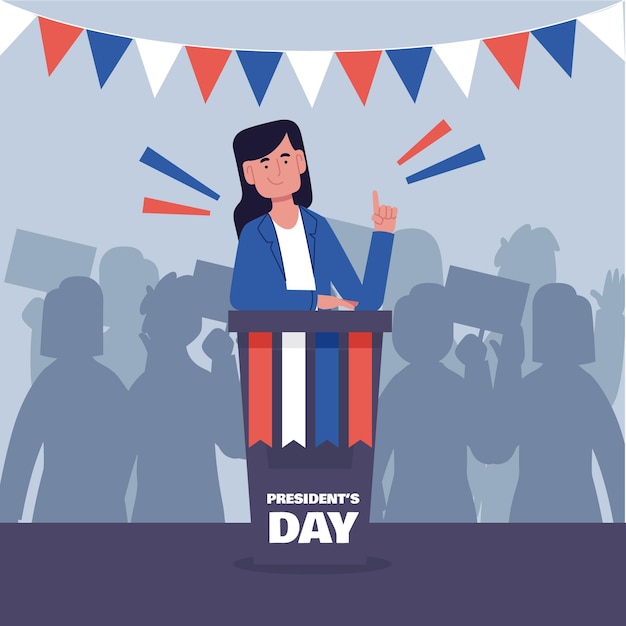 Free Vector president's day event promo with illustration of female president