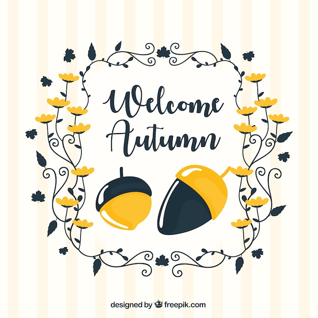 Free Vector pretty autumn background with a floral frame