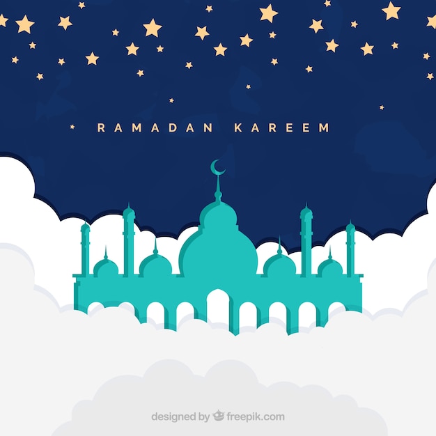 Pretty background of ramadan kareem with mosque in the sky