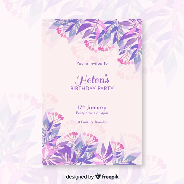 Pretty birthday invitation with flowers template