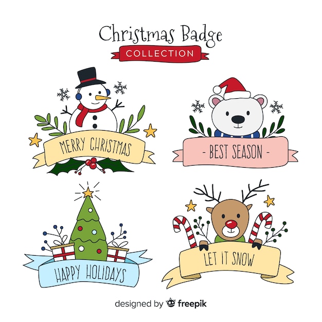 Free Vector pretty christmas badge collection