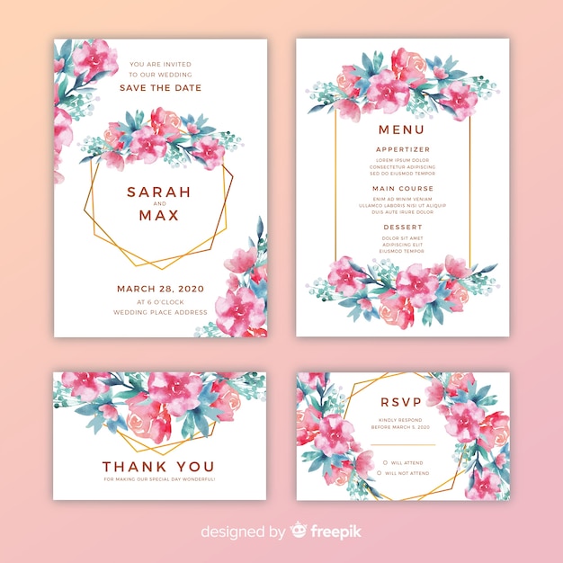 Pretty floral wedding invitations pack