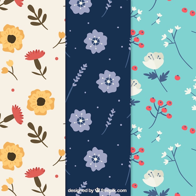 Pretty flowers patterns collection in flat style