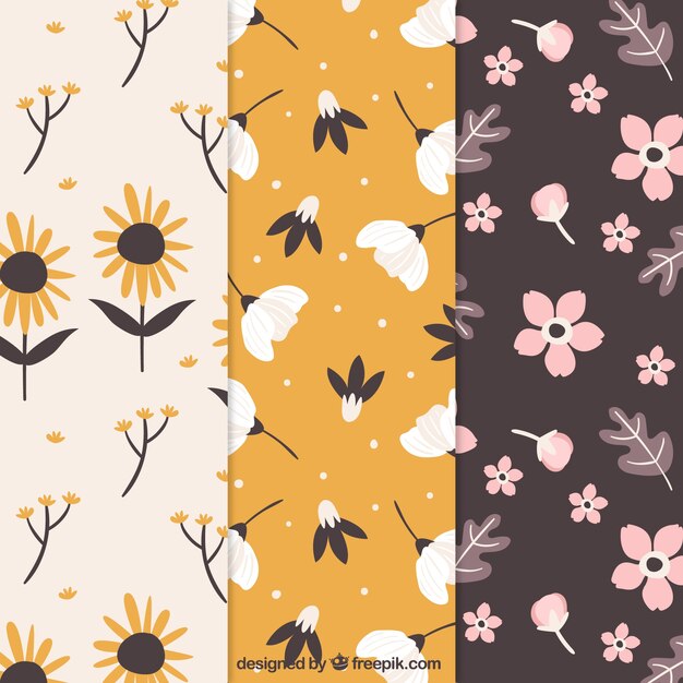 Pretty flowers patterns collection in flat style