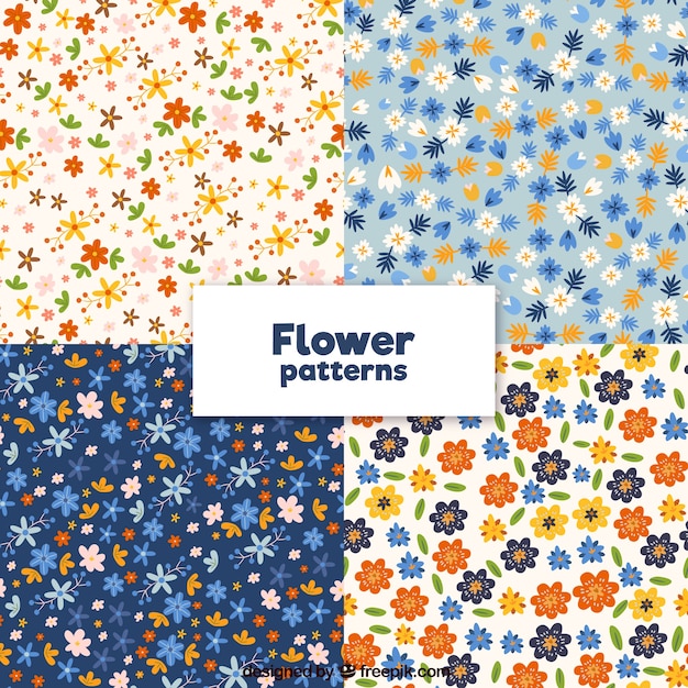 Pretty flowers patterns collection in flat style