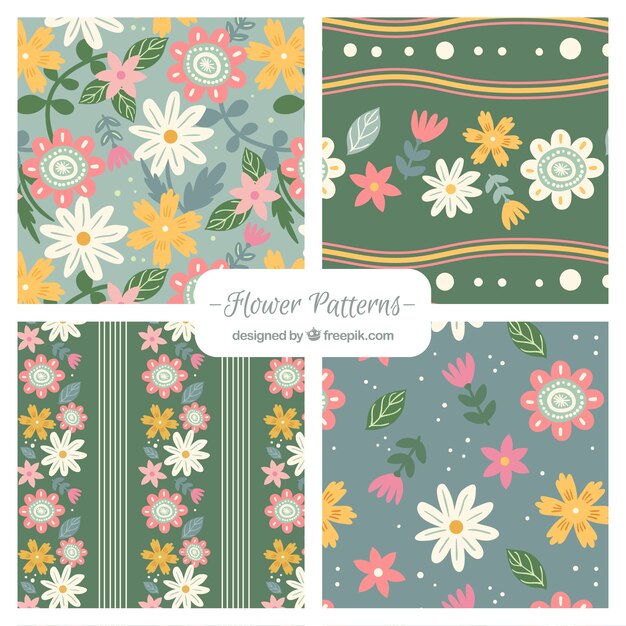 Pretty flowers patterns collection in flat style