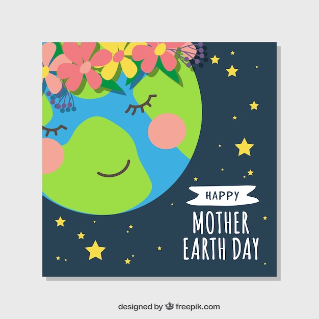 Free Vector pretty greeting card with smiling earth for mother earth day