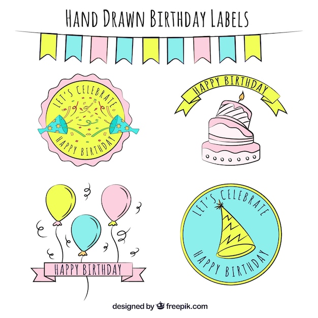 Free Vector pretty hand drawn birthday stickers pack