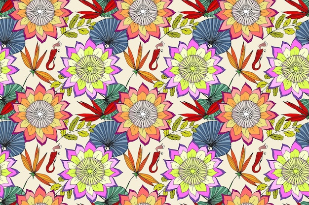 Free Vector pretty hand painted exotic floral pattern