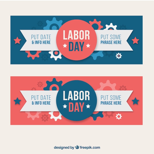 Free vector pretty labor day banners in vintage style