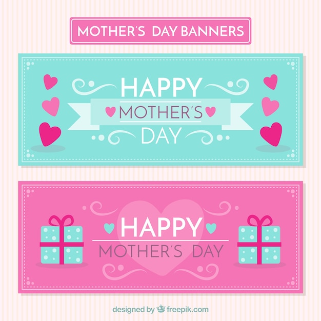 Free Vector pretty mother's day banners with hearts and gifts