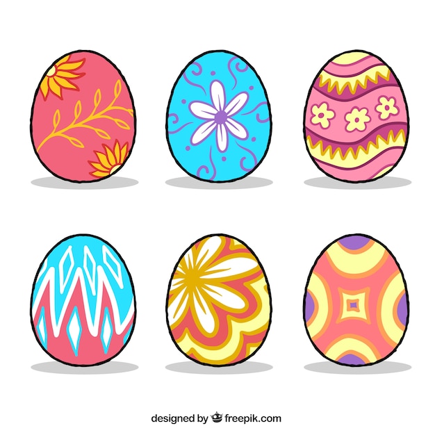 Pretty pack of decorative hand-drawn easter eggs