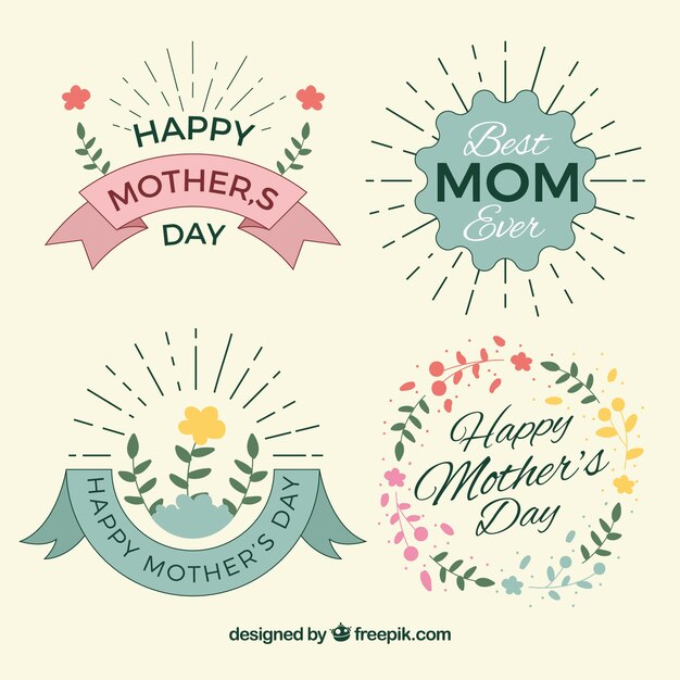 Free Vector pretty pack of mother's day labels in flat design