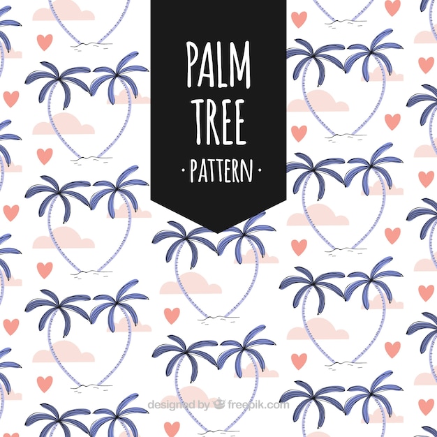 Free Vector pretty pattern of palms and watercolor hearts