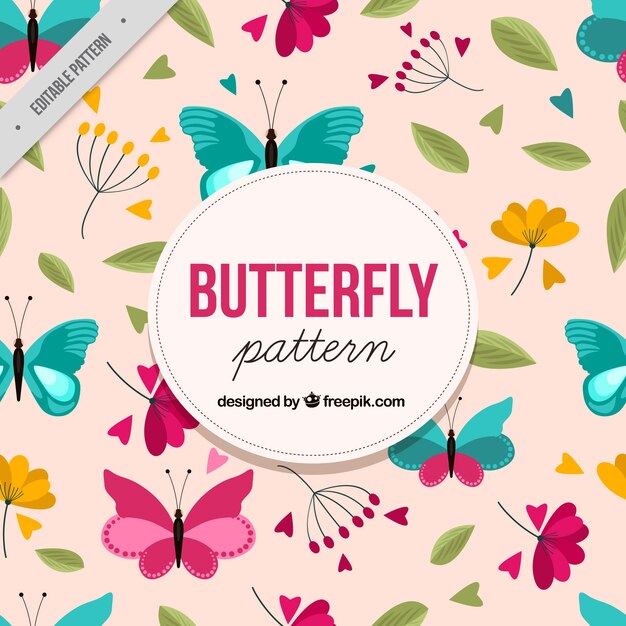 Pretty spring pattern with butterflies and flowers