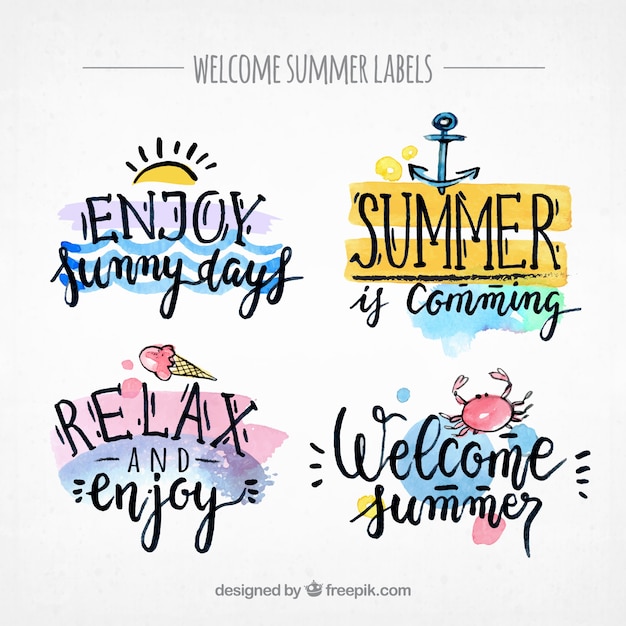 Free vector pretty summer watercolor stickers