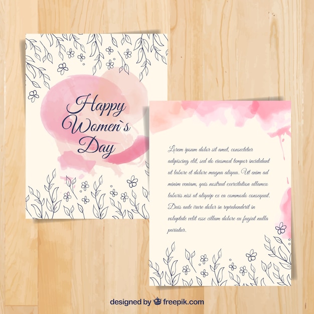 Free Vector pretty watercolor card with floral sketches of woman's day