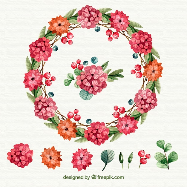 Free Vector pretty watercolor floral wreath