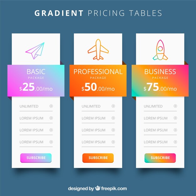 Pricing table pack