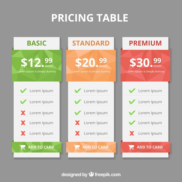 Pricing table pack