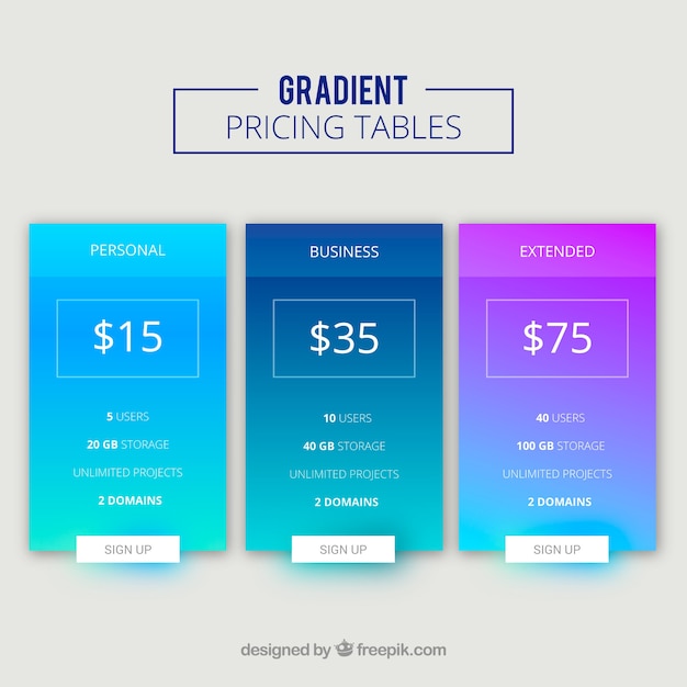 Pricing table pack