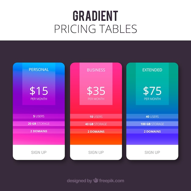 Pricing table pack