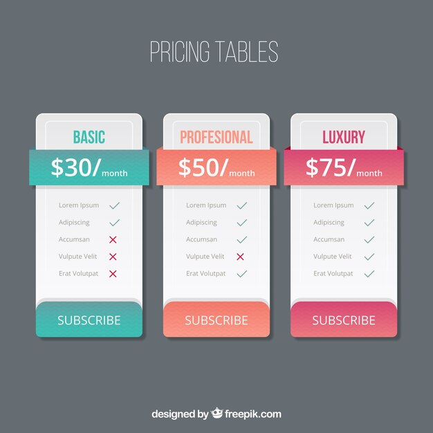 Pricing table set