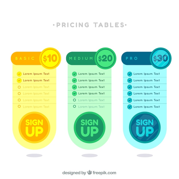 Pricing table set