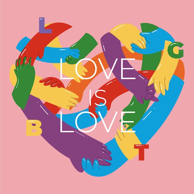 Free vector pride day concept with heart of hands