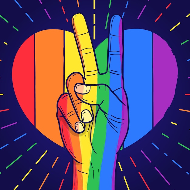 Pride day concept with heart and peace sign