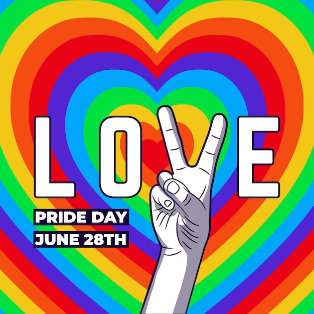 Pride day concept with hearts and peace sign