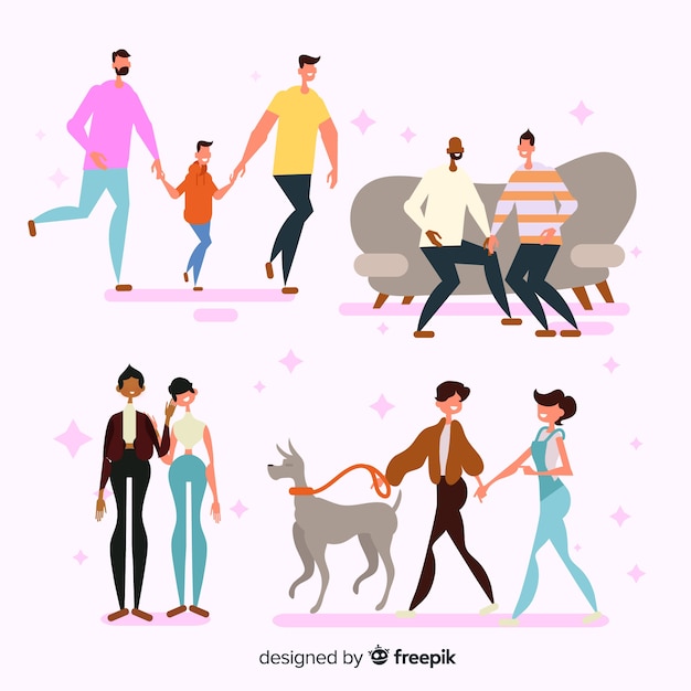 Free Vector pride day couples and families colletion