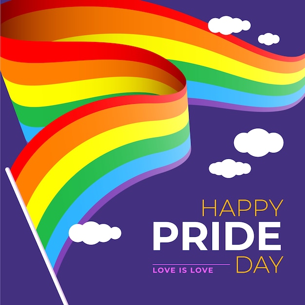 Pride day flag with clouds on purple background