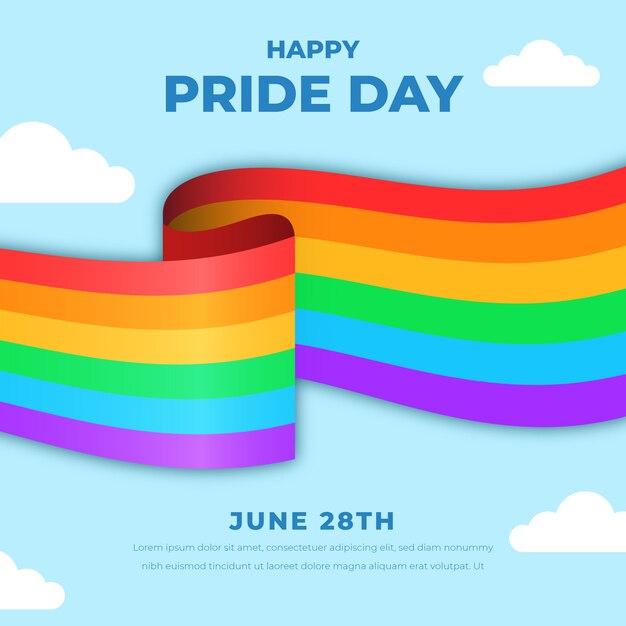 Pride day flag with clouds